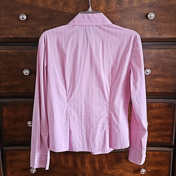INC Stretch Button Down Shirt, Pink w/White Stripes, Size 6 - Picture 2 of 4